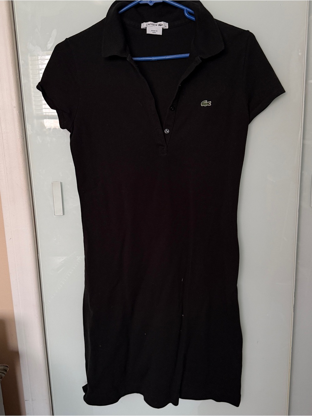 Lacoste Black Short-Sleeve Polo Dress with Crocodile Emblem